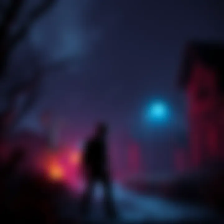 A scene from Resident Evil Village showing Ethan facing eerie creatures in a dark, atmospheric setting.