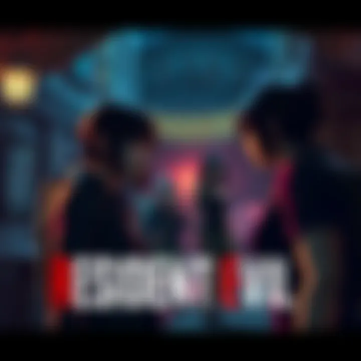 A scene from Resident Evil Village showing a tense moment between characters in the game.