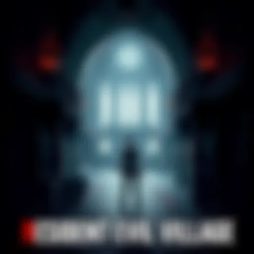 A character from Resident Evil Village exploring a dark and eerie environment filled with gothic architecture and supernatural elements.