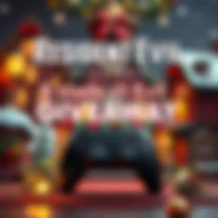 A bright graphic announcing a giveaway for Resident Evil Village, showing a game controller and festive decorations.