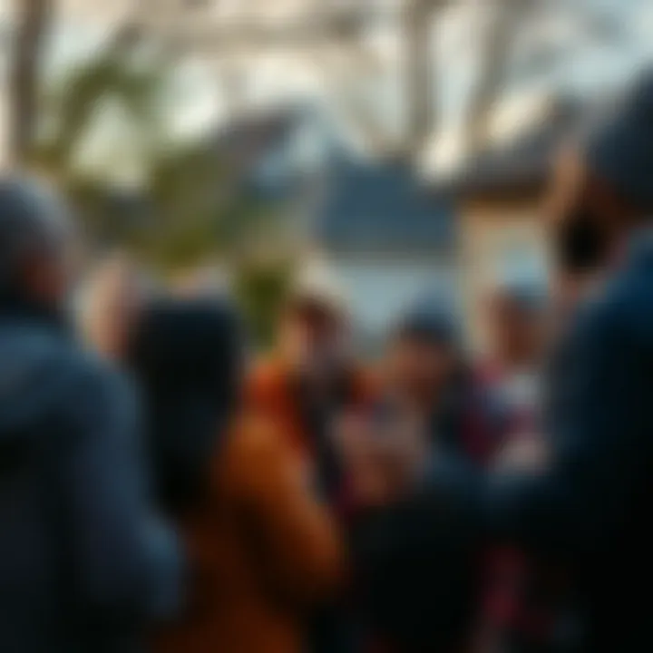 A group of residents gathering in their neighborhood to share concerns and frustrations about local issues.