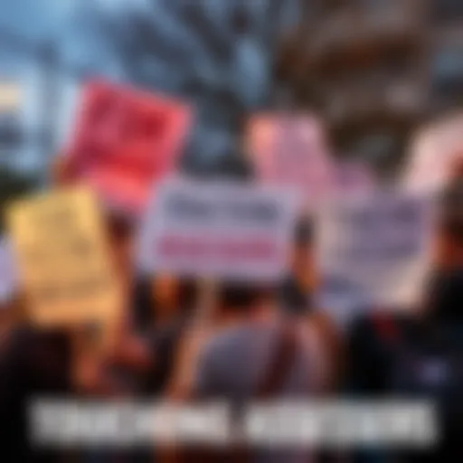 Community members holding signs and expressing their anger towards assessors touching personal property