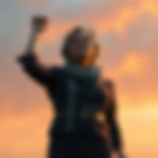 A determined widow standing strong with a hopeful expression, symbolizing resilience and strength after loss.