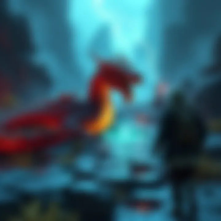 A mystical dragon resting near a grace point in a game environment, with players approaching cautiously.