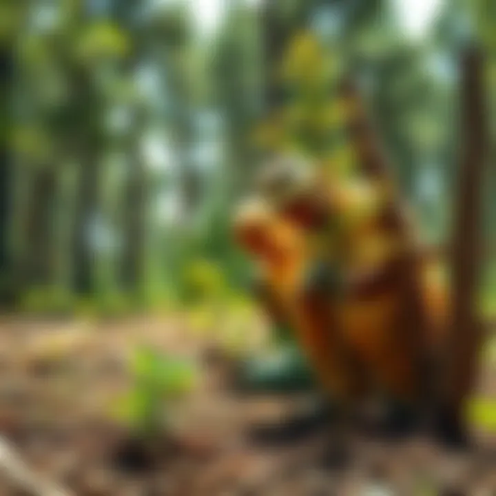 A team of conservationists planting native trees in a recovering forest to support endangered species.