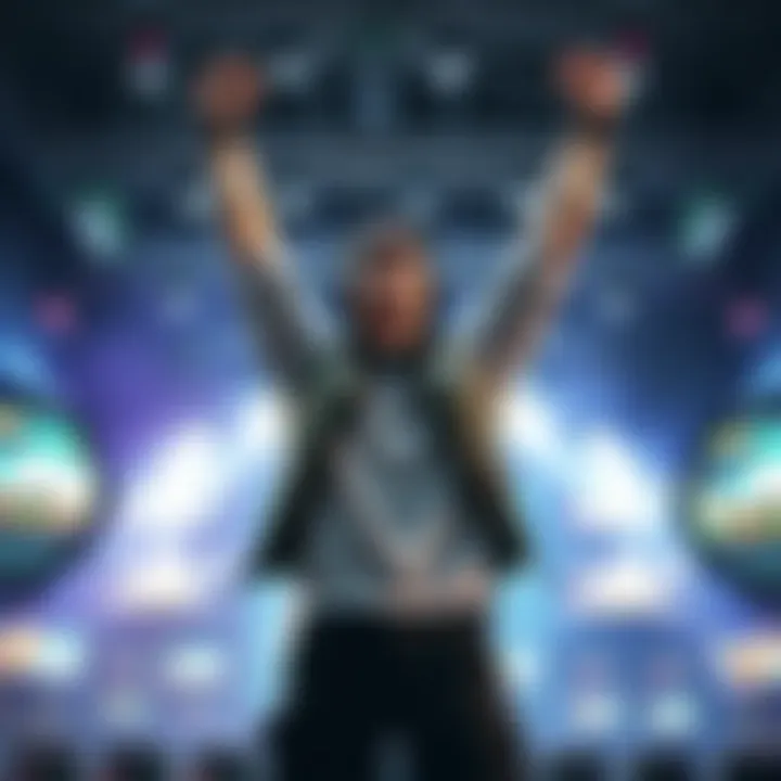 Retals Celebrates 6v1 Victory Retals stands victorious with a triumphant pose after defeating Jynxzi, Ludwig, and Joe Bartolozzi in a gaming match.