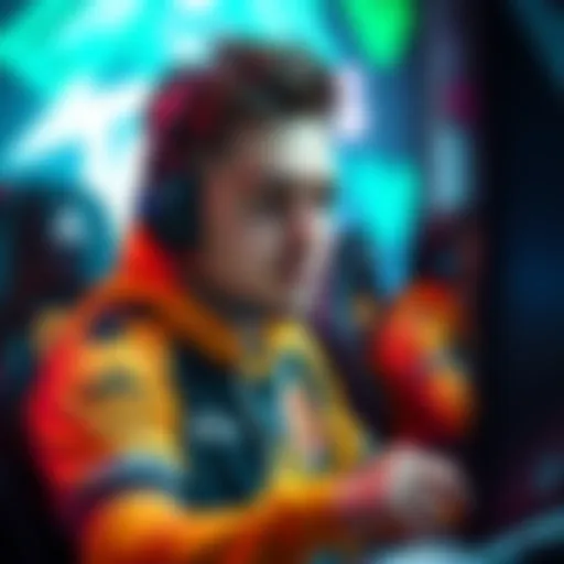 Retals competing in an RLCS match, showcasing a focused expression and team jersey, with the gaming setup in the background.