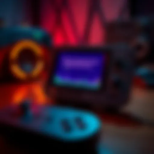 An Anbernic device displaying an error message while running a retro game, with a controller nearby.