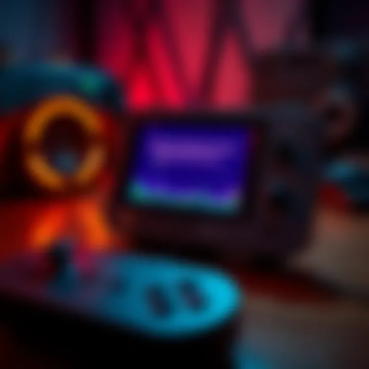 An Anbernic device displaying an error message while running a retro game, with a controller nearby.