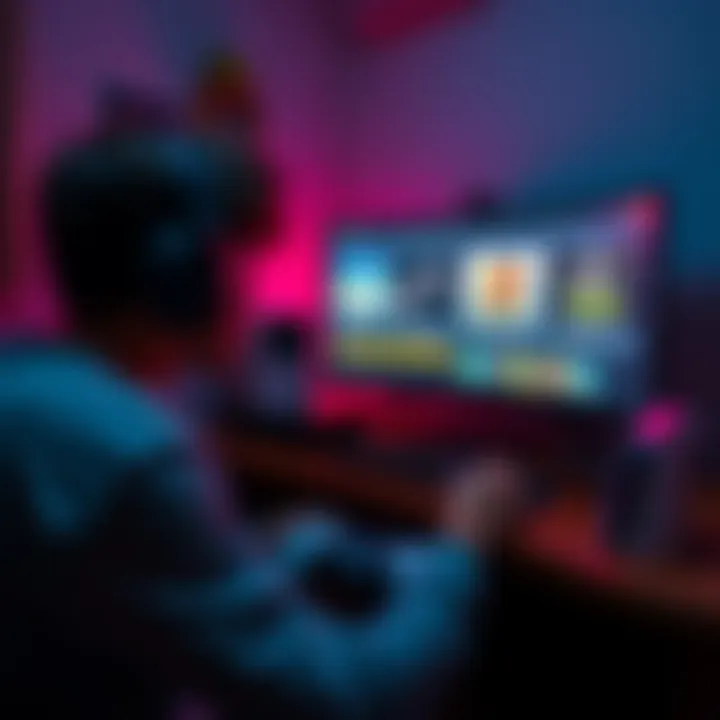 Retro Gaming Setup A person setting up retro gaming achievements on a PS3, PS4, and PS5, with a computer displaying emulators for PS1, PS2, and PS3 games.