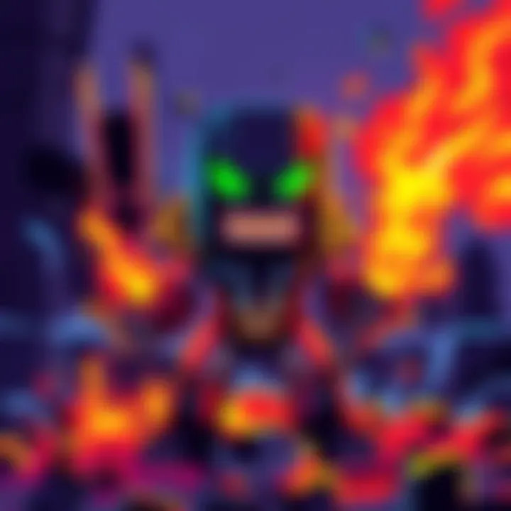 A pixel art character in retro DOOM 1993 style, featuring blocky graphics and bright colors, ideal for a school project.