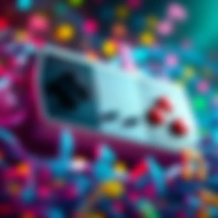 A close-up of a vintage game controller surrounded by colorful music notes, representing classic game soundtracks that trigger nostalgia.