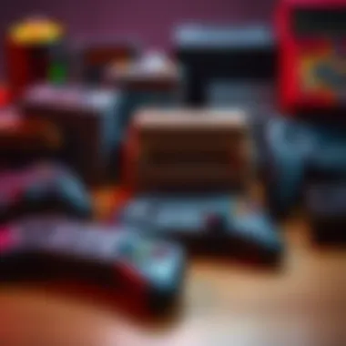 Retro gaming nostalgia A collection of classic game cartridges and controllers representing nostalgic video games, evoking memories of past gaming experiences.