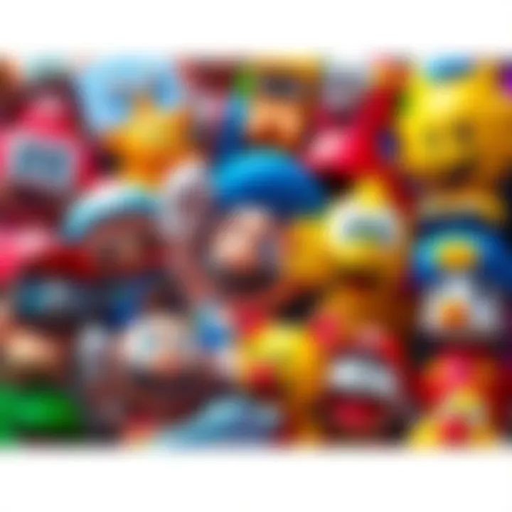 A collection of bright and nostalgic video game characters from the past, each showcasing unique designs and playful expressions, representing the creativity of earlier game development.