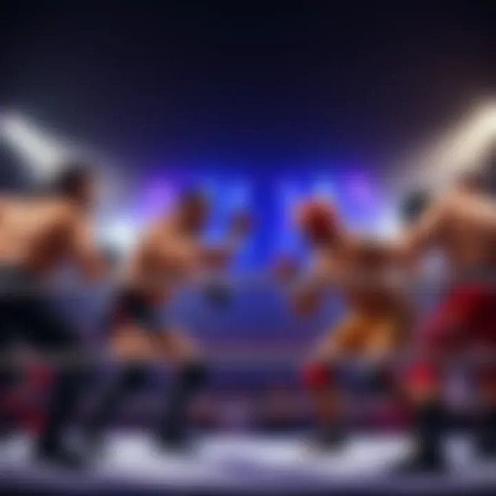 Exciting wrestling action featuring various fighters in the ring during Retromania Wrestling Platinum #244