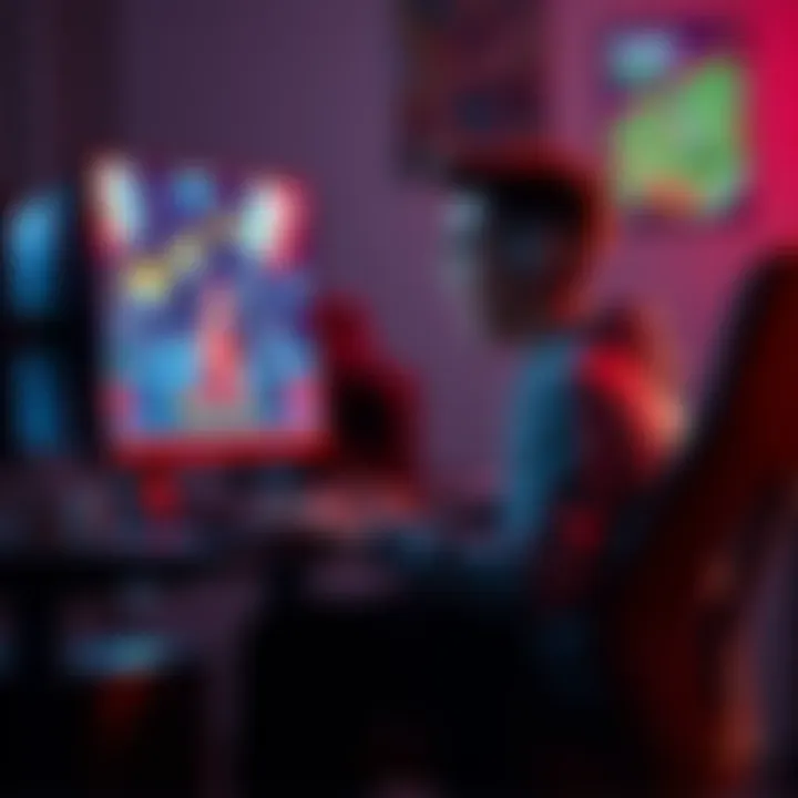 A gamer sitting in front of a computer, excitedly playing a game with nostalgic elements on the screen, symbolizing comebacks in gaming.