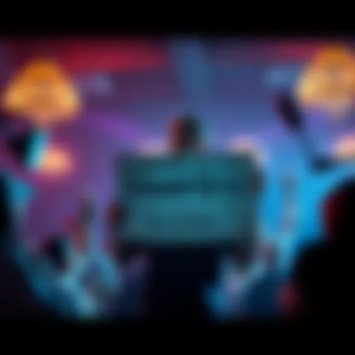 A community member holds a sign inviting original Dauntless developers to reconnect, surrounded by excited fans discussing game revival ideas.