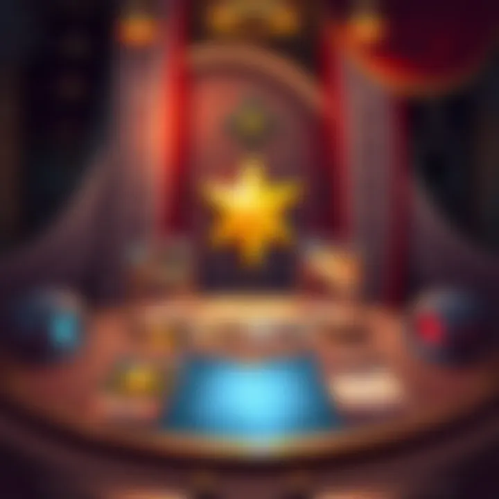 An illustration of a card game table with the Herald DK deck being enhanced, featuring cards with lowered mana costs and improved health statistics, showcasing a strategic game atmosphere.