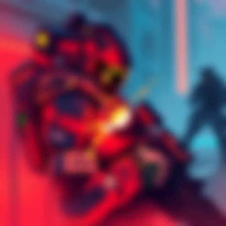 Illustration of a player using a weave core to revive a teammate in a shooter game setting, showcasing teamwork and strategy.