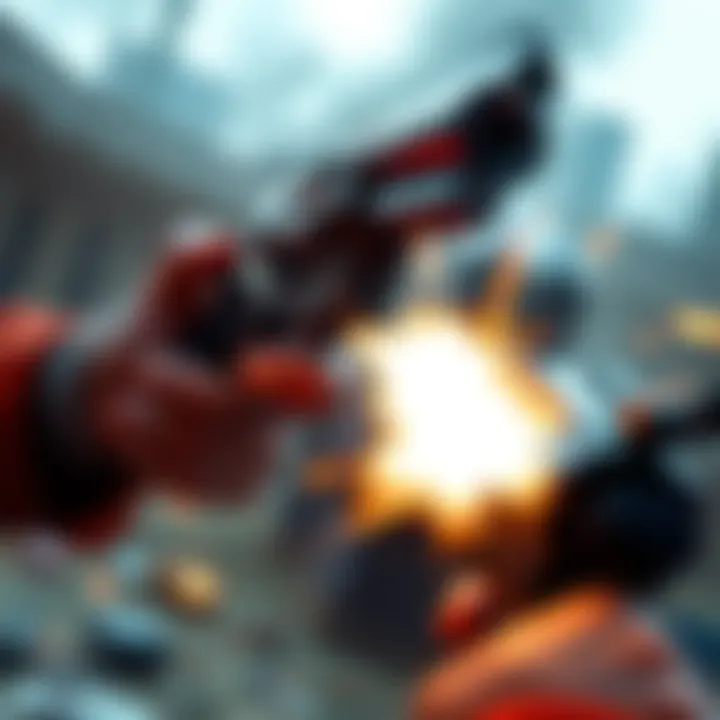 Revolver in action A close-up of a revolver being fired in a game setting, showcasing intense gameplay and dynamic combat
