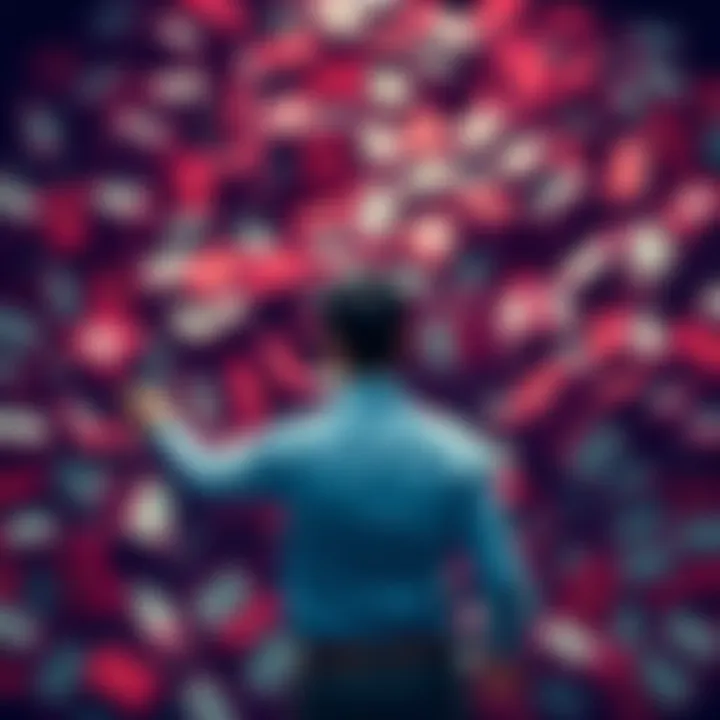 Reward Collection Strategies A person surrounded by a pile of uncollected rewards, looking at a checklist for strategies to speed up the collection process.