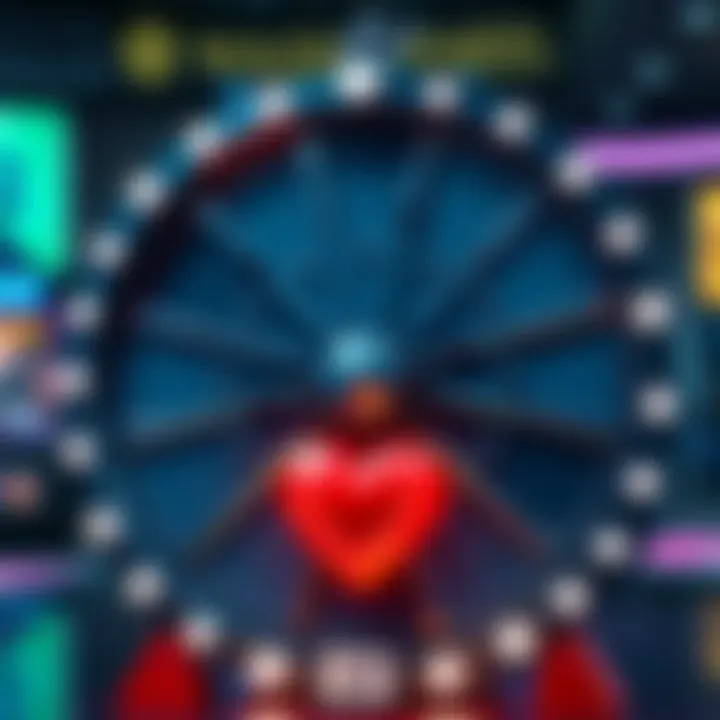 A graphic showing a broken Free Rewards Wheel with empty slots and a heart symbol representing Valentine's Day.