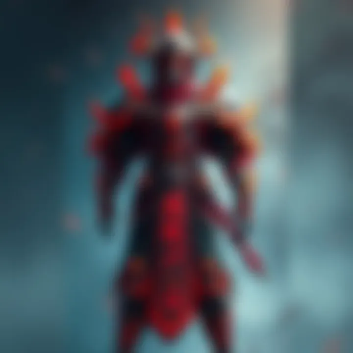 A character wearing Arch-Tempered Rey Dau armor, showcasing its vibrant colors and design, standing in a battle stance.
