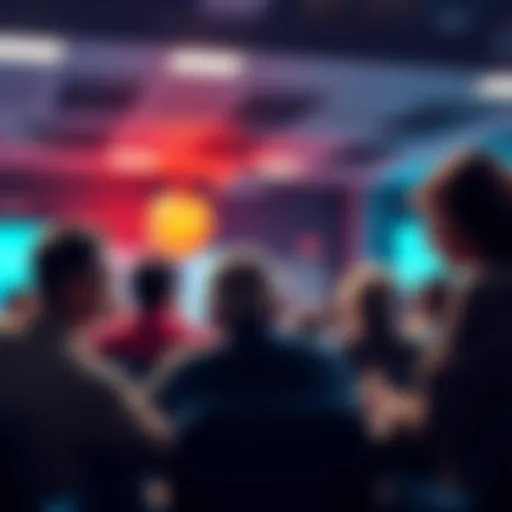 People discussing Reynholm's sponsorship in a community meeting