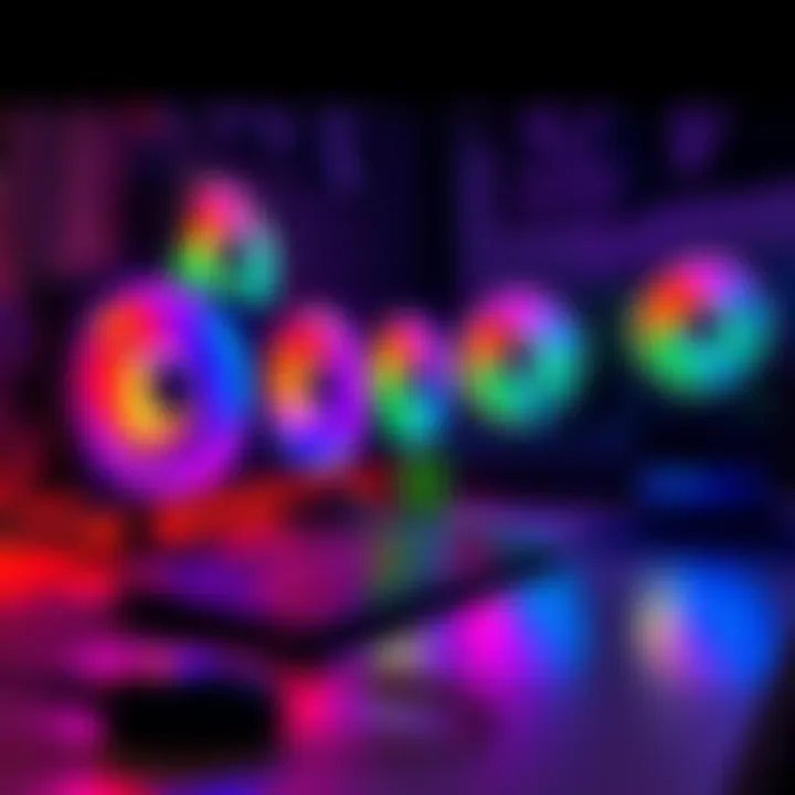 RGB fans running on a desk, adding colorful light to the workspace