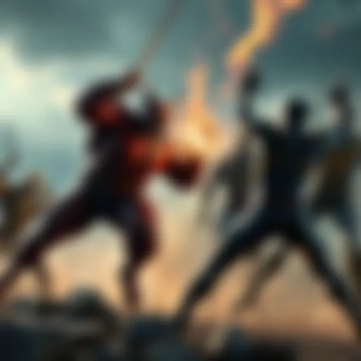 A fierce battle scene between Rhino and members of the X-Men, showcasing their powers and strength in action.