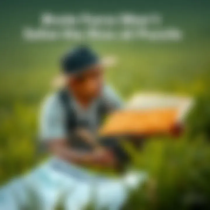 A person thoughtfully solving a rice field problem with a map and tools in hand