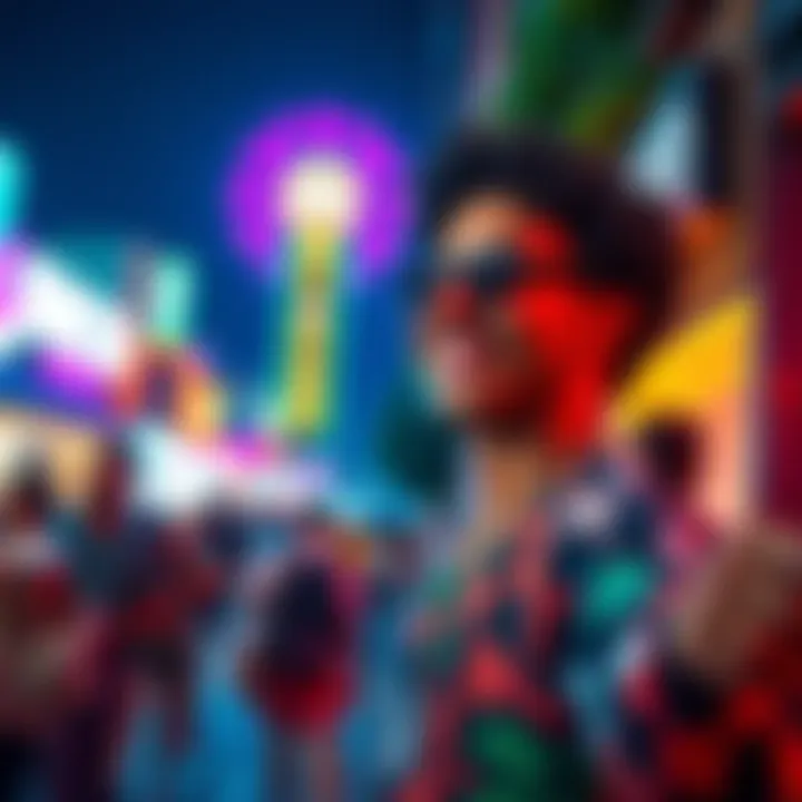 Rico IRL stands in a colorful urban environment, smiling as he engages with fans, showcasing his lively personality.