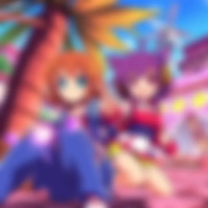 Rika and Rocky, colorful characters from the PSP game, engaging in a fun adventure together in a vibrant setting