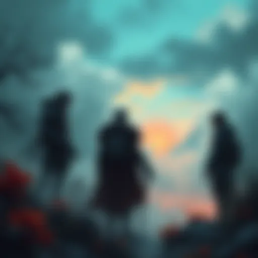 Eden, Ram, Lessa, and Niko contemplating their future in a misty landscape