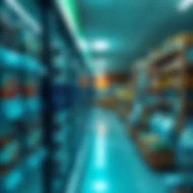 A grocery store shelf with price tags showing increases on essential items like bread and milk.