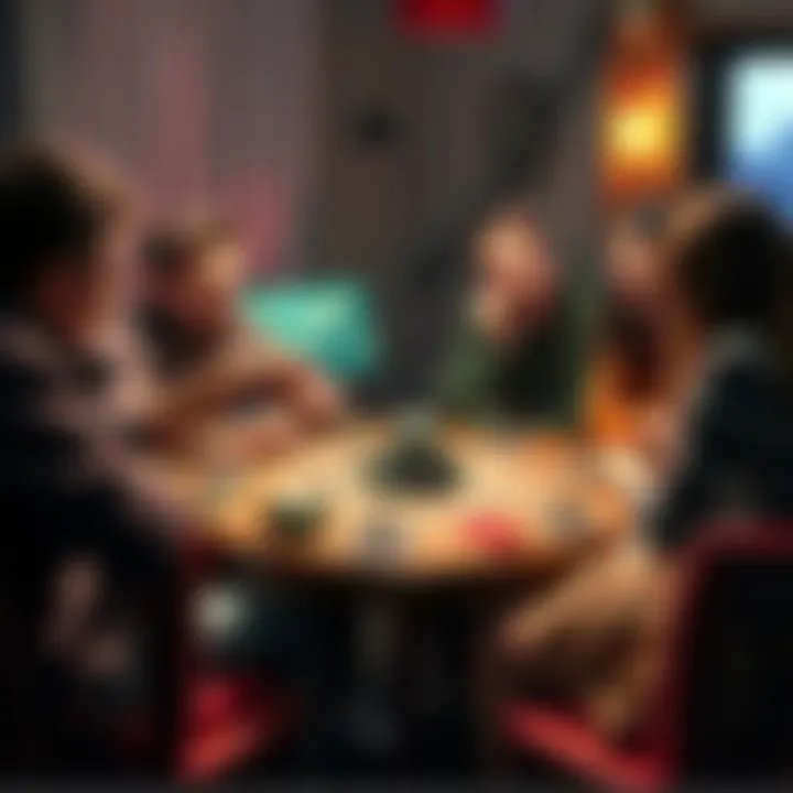A group of friends gathered around a table playing Risk Halo War, reminiscing about childhood memories