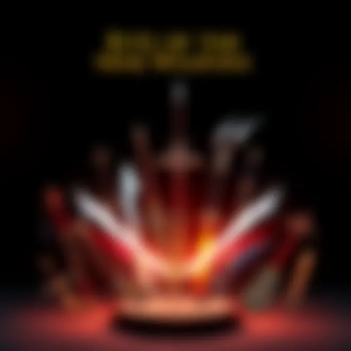 A collection of various weapons representing the Rite of the Nine, displayed against a dark, mystical background.