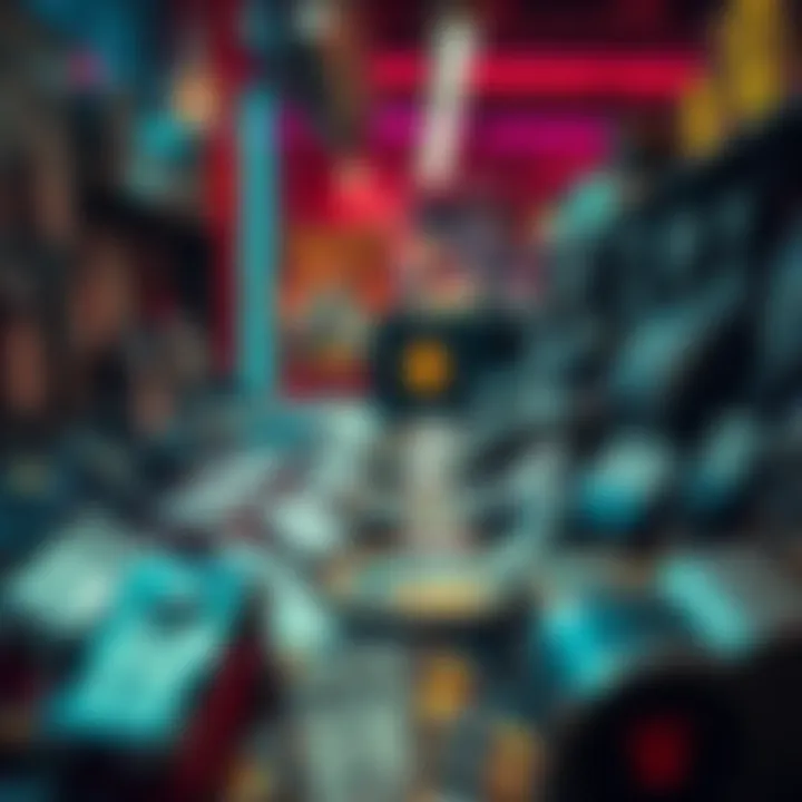 Riven Item Showcase A display of Riven items with price tags, showing their market value in a vibrant setting.