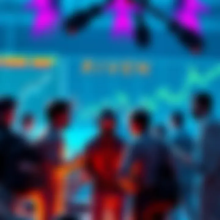 A group of people discussing the price and interest in a rare item named Riven, with charts and graphs visible in the background.