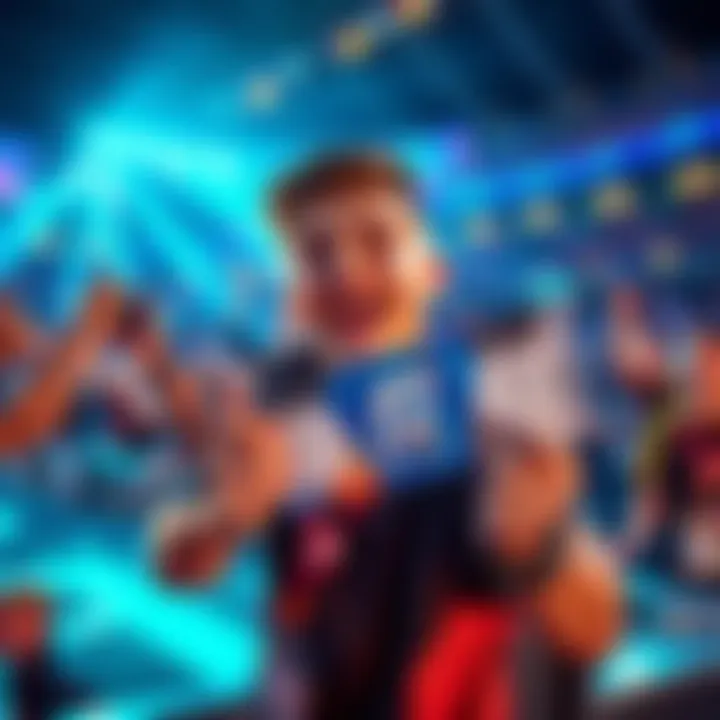 A person looking excited while holding tickets for RLCS Worlds 2025 in Lyon, surrounded by cheering fans and a vibrant atmosphere.