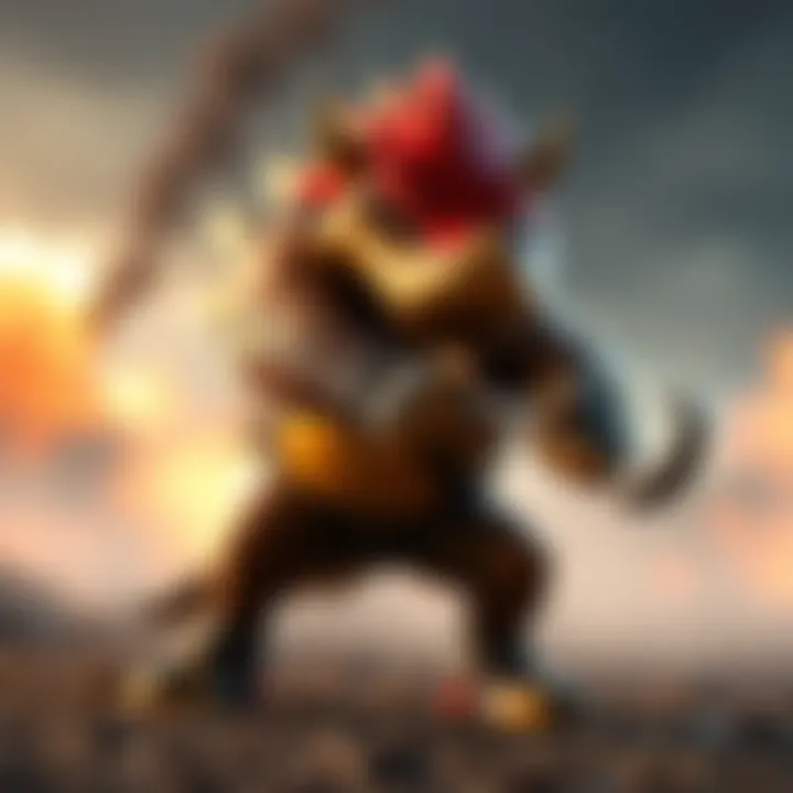 Roadhog in a battle stance Roadhog character from a game, standing confidently with a hook in hand, ready for action