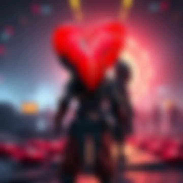 A player stands with a broken heart, surrounded by Honoria gear in a game setting, symbolizing the end of a friendship, with Roathe in the background looking away.