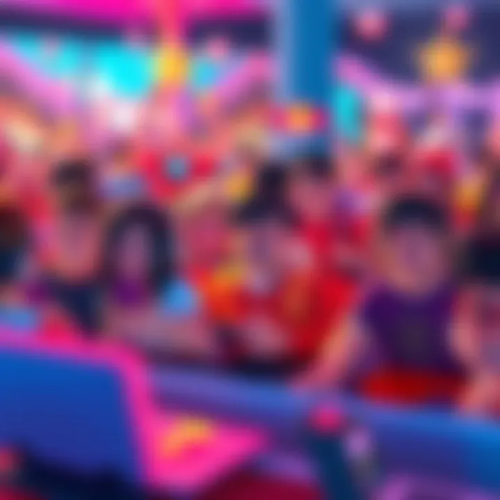 A group of players engaged in Roblox, showcasing various colorful avatars and game scenes, illustrating the platform's popularity.