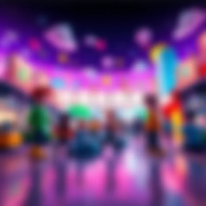 A vibrant Roblox game scene showing players interacting and exploring the virtual world, highlighting the game's community aspect