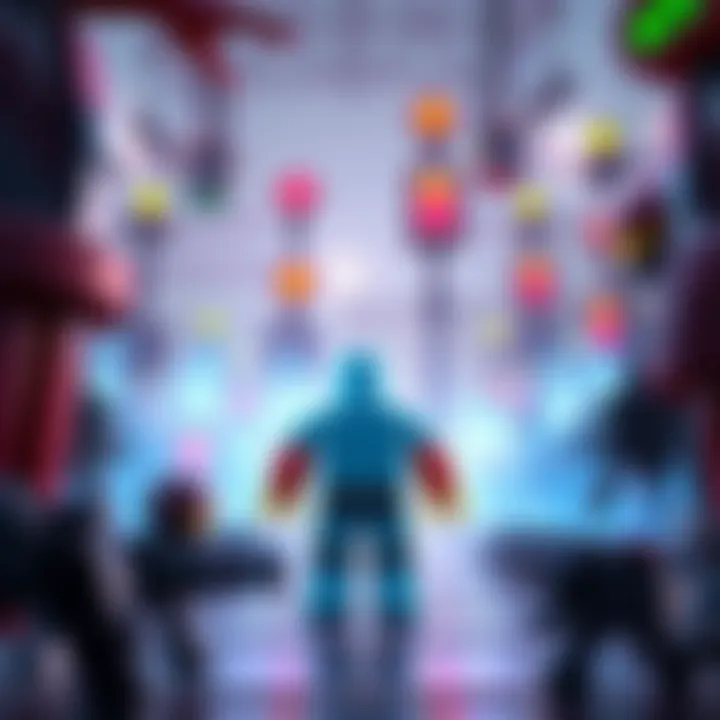 Player in Roblox Tower Defense A player character in Roblox Tower Defense surrounded by colorful towers and enemies