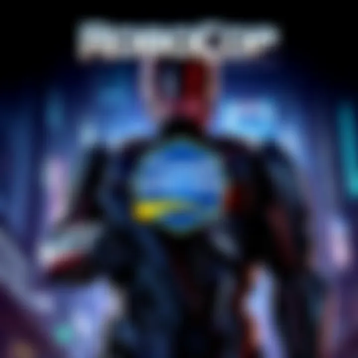 A digital poster showcasing Robocop: Rogue City with a Game Pass logo, highlighting the game's release.