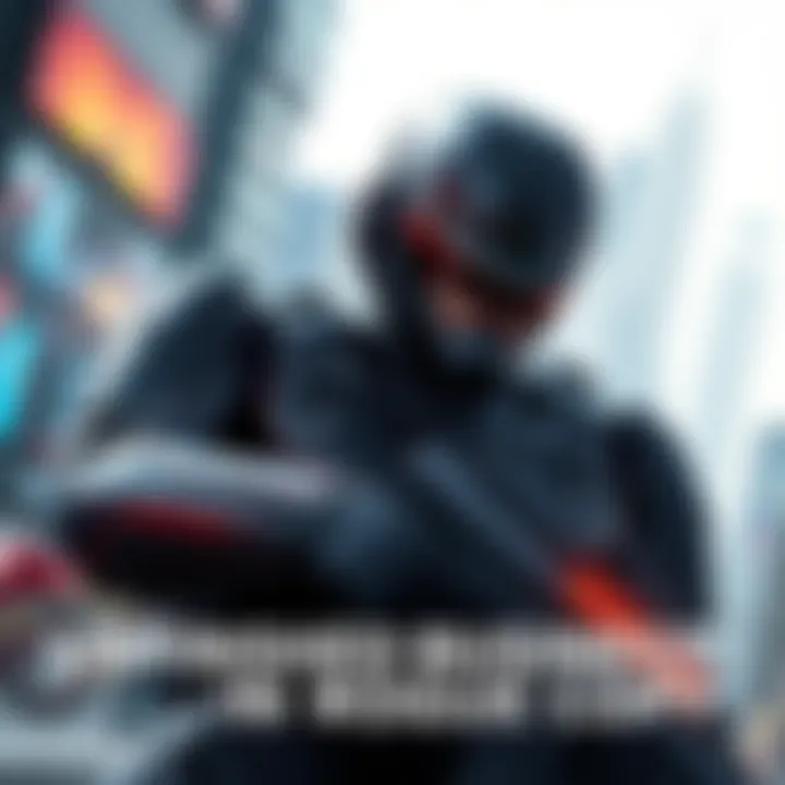 RoboCop character engaged in thrilling gameplay scene with futuristic city background