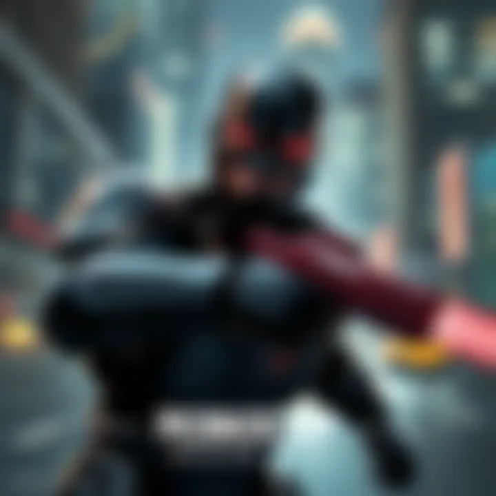 A scene from Robocop: Rogue City showing Robocop in a dynamic pose with futuristic city background.