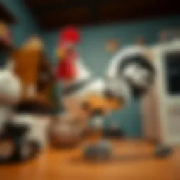 A robotic chicken designed for pest control captures a mouse in a household setting.