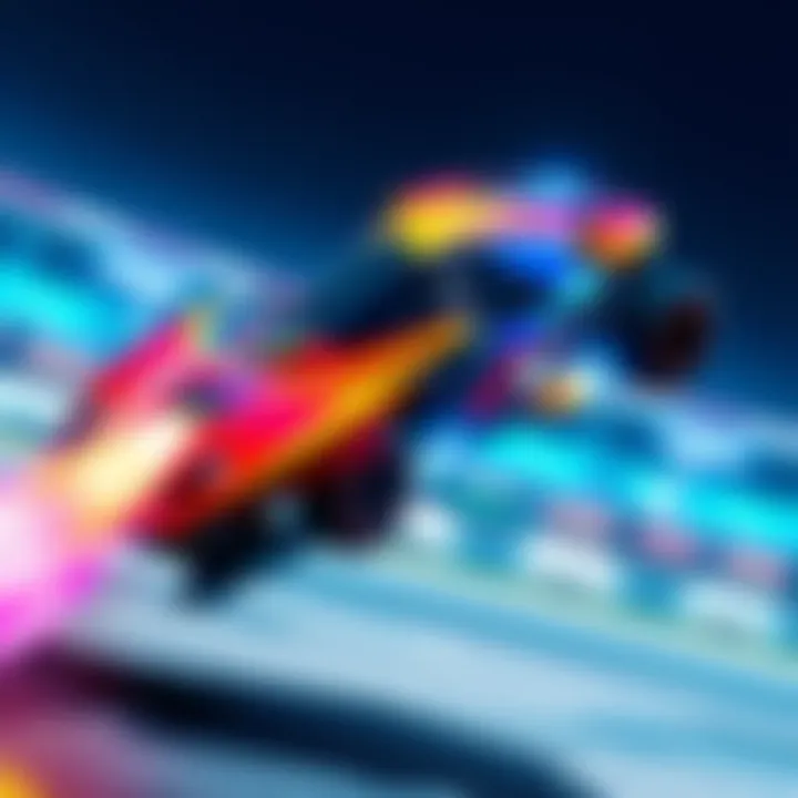 A Rocket League car executing left/right air roll mid-air, showcasing maneuverability and skill in gameplay.